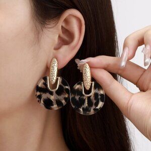 Leopard Pattern Round Drop Earrings for women
